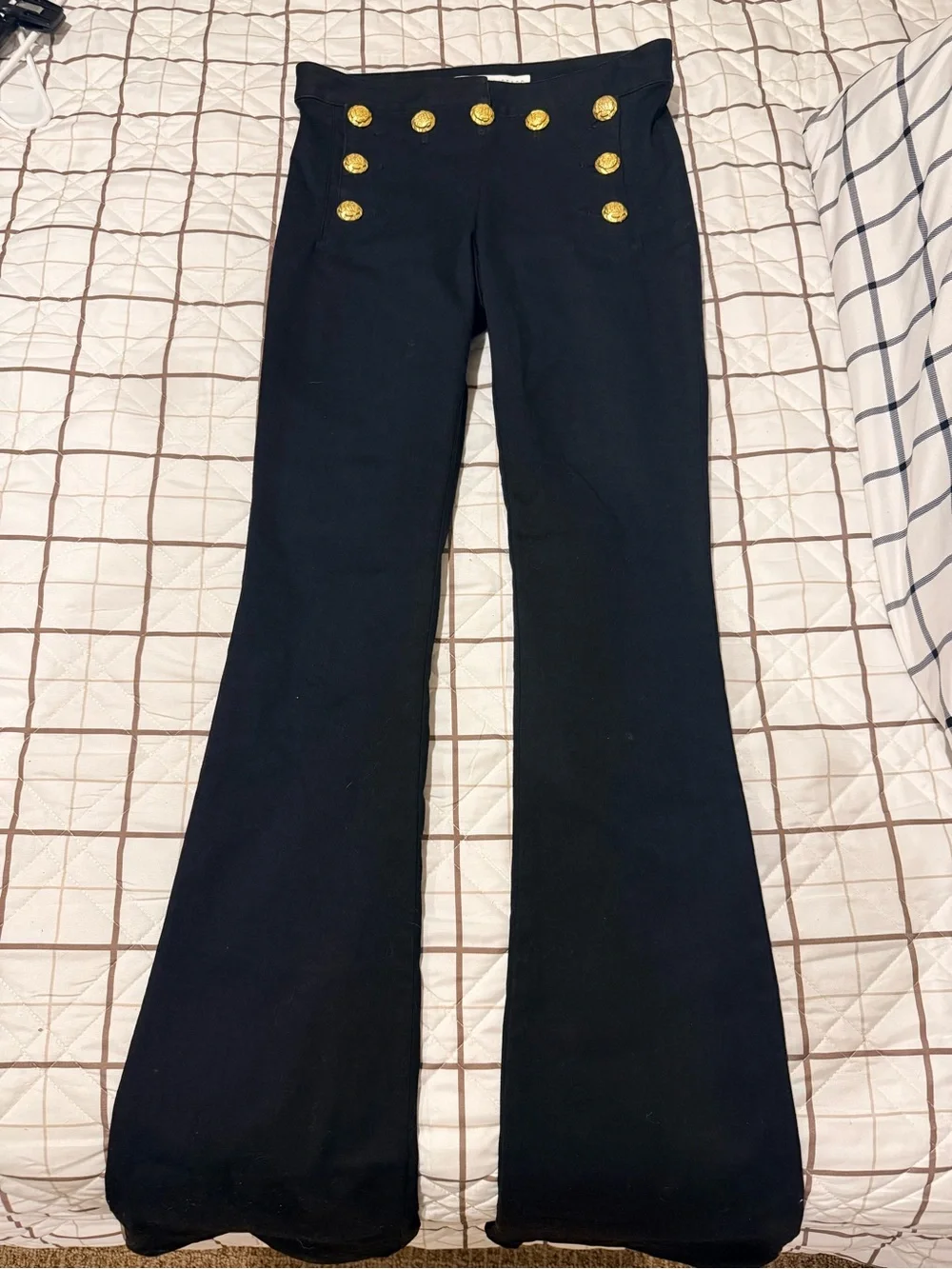 Veronica Beard Black Flared Jeans with Gold Buttons